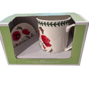 Portmeirion Botanic Garden Ceramic Poppy Mug & Coaster Set Dishwasher & Microwav